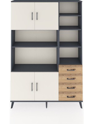 Dienni Arges Dolap 9 Raflı 4 Çekmeceli 4 Kapaklı 132X30X195 Antrasit-Aytaşı/çam