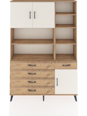 Dienni Arges Dolap 9 Raflı 5 Çekmeceli 3 Kapaklı 132X30X195 Çam-Aytaşı/çam