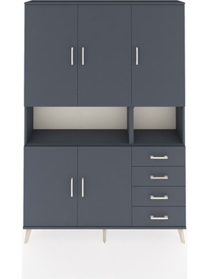 Dienni Arges Dolap 7 Raflı 4 Çekmeceli 5 Kapaklı 132X30X195 Antrasit-Antrasit/antrasit