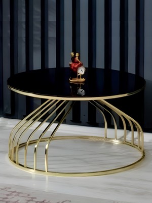 Jura Zigon Orta Sehpa Gold Ayak Siyah Cam