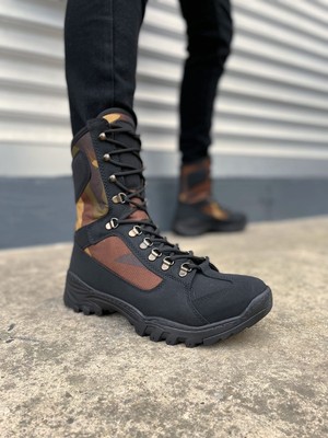 Joy Ayakkabı JY999 Strike Bağcıklı Ortopedik Taban Günlük Cilt Erkek Askeri Postal Bot Cst Siyah/haki