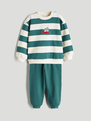 LC Waikiki Bisiklet Yaka Çizgili Erkek Bebek Sweatshirt ve Eşofman Alt 2'li  (W5)