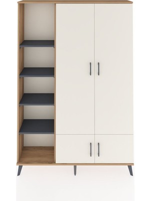 Dienni Arges Dolap 6 Raflı 4 Kapaklı Tek Askılı 132X30X195 Çam-Aytaşı/antrasit