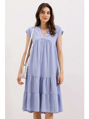 Hiccup Kadın Bdart Fırfırlı V Yaka Midi Elbise Maya Mavisi