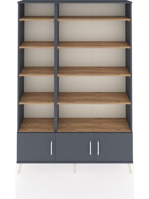 Dienni Arges Dolap 10 Raflı 3 Kapaklı 132X30X195 Antrasit-Antrasit/çam