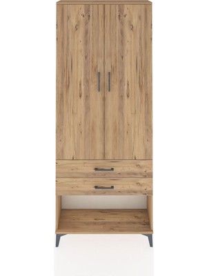 Dienni Arges Dolap 2 Raflı 2 Çekmeceli Tek Askılı 88X30X221 Çam-Çam