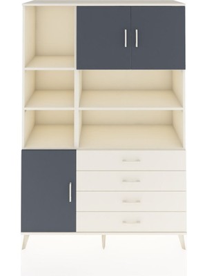 Dienni Hyperion Dolap 8 Raflı 4 Çekmeceli 3 Kapaklı 132X44X195 Aytaşı-Antrasit/aytaşı