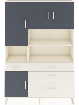 Dienni Arges Dolap 9 Raflı 4 Çekmeceli 4 Kapaklı 132X30X195 Aytaşı-Antrasit/aytaşı