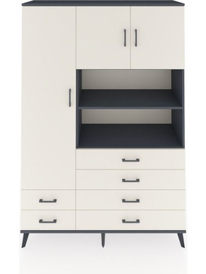 Dienni Hyperion Dolap 8 Raflı 6 Çekmeceli 3 Kapaklı 132X44X195 Antrasit-Aytaşı/aytaşı
