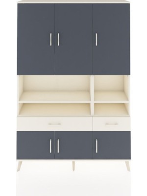 Dienni Arges Dolap 8 Raflı 2 Çekmeceli 6 Kapaklı 132X30X195 Aytaşı-Antrasit/aytaşı