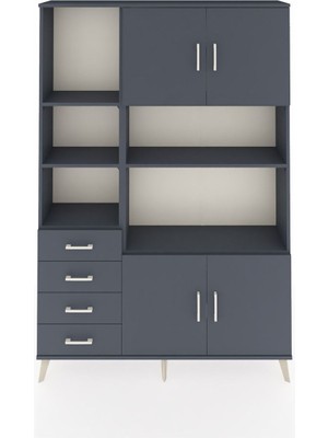 Dienni Arges Dolap 8 Raflı 4 Çekmeceli 4 Kapaklı 132X30X195 Antrasit-Antrasit/antrasit