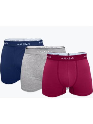 Malabadi Erkek Lacivert Gri Bordo 3 Lü Paket Pamuk Elastan Boxer 3M075