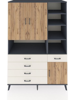 Dienni Kronos Dolap 8 Raflı 5 Çekmeceli 3 Kapaklı 132X59X195 Antrasit-Çam/aytaşı