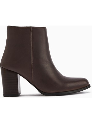 Limoya Teres Hakiki Deri Kahve Topuklu Kadın Bot