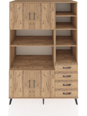 Dienni Kronos Dolap 9 Raflı 4 Çekmeceli 4 Kapaklı 132X59X195 Çam-Çam/çam
