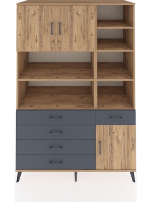 Dienni Kronos Dolap 9 Raflı 5 Çekmeceli 3 Kapaklı 132X59X195 Çam-Çam/antrasit