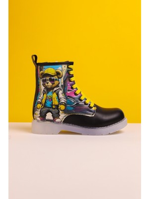 Limoya Denis Siyah Çizgi Karakter Baskılı Bağcıklı Çocuk Bot