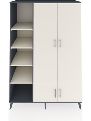 Dienni Kronos Dolap 6 Raflı 4 Kapaklı Tek Askılı 132X59X195 Antrasit-Aytaşı/aytaşı