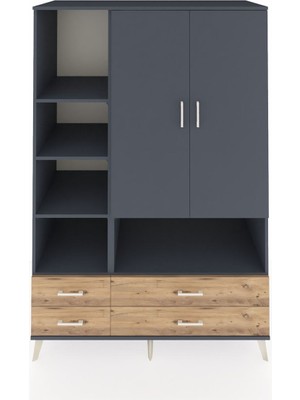 Dienni Kronos Dolap 8 Raflı 4 Çekmeceli 2 Kapaklı 132X59X195 Antrasit-Antrasit/çam