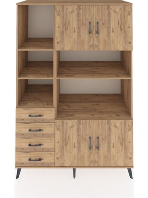 Dienni Kronos Dolap 8 Raflı 4 Çekmeceli 4 Kapaklı 132X59X195 Çam-Çam/çam