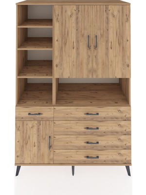 Dienni Kronos Dolap 8 Raflı 5 Çekmeceli 3 Kapaklı 132X59X195 Çam-Çam/çam