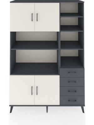 Dienni Hyperion Dolap 9 Raflı 4 Çekmeceli 4 Kapaklı 132X44X195 Antrasit-Aytaşı/antrasit