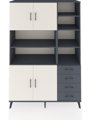 Dienni Hyperion Dolap 9 Raflı 4 Çekmeceli 4 Kapaklı 132X44X195 Antrasit-Aytaşı/antrasit