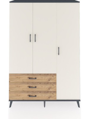 Dienni Hyperion Dolap 6 Raflı 3 Çekmeceli Tek Askılı 132X44X195 Antrasit-Aytaşı/çam