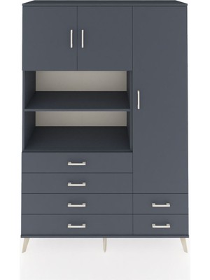 Dienni Hyperion Dolap 9 Raflı 6 Çekmeceli 3 Kapaklı 132X44X195 Antrasit-Antrasit/antrasit