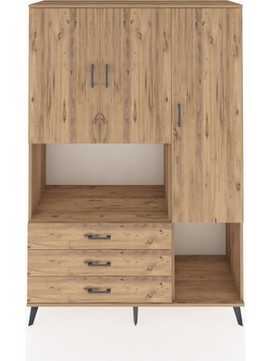 Dienni Hyperion Dolap 6 Raflı 3 Çekmeceli 3 Kapaklı 132X44X195 Çam-Çam/çam