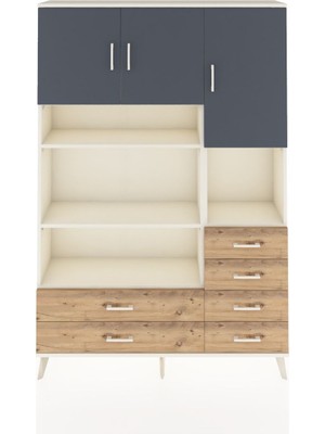Dienni Arges Dolap 9 Raflı 6 Çekmeceli 3 Kapaklı 132X30X195 Aytaşı-Antrasit/çam