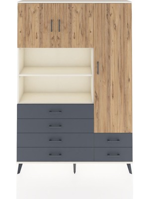 Dienni Arges Dolap 9 Raflı 6 Çekmeceli 3 Kapaklı 132X30X195 Aytaşı-Çam/antrasit