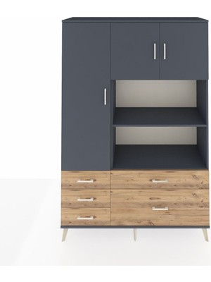 Dienni Hyperion Dolap 7 Raflı 5 Çekmeceli 3 Kapaklı 132X44X195 Antrasit-Antrasit/çam