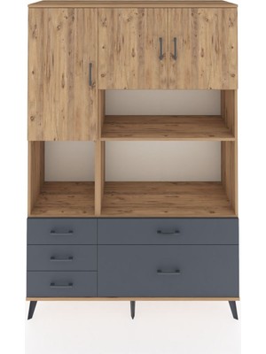 Dienni Hyperion Dolap 8 Raflı 5 Çekmeceli 3 Kapaklı 132X44X195 Çam-Çam/antrasit