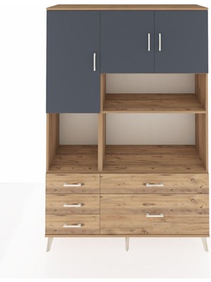 Dienni Hyperion Dolap 8 Raflı 5 Çekmeceli 3 Kapaklı 132X44X195 Çam-Antrasit/çam