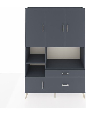 Dienni Hyperion Dolap 7 Raflı 2 Çekmeceli 5 Kapaklı 132X44X195 Antrasit-Antrasit/antrasit