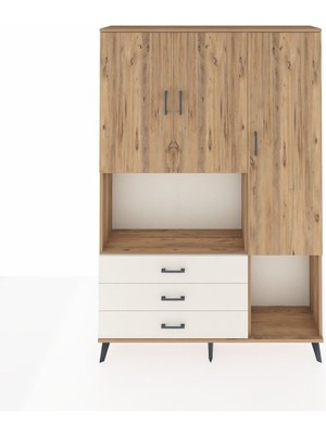 Dienni Arges Dolap 6 Raflı 3 Çekmeceli 3 Kapaklı 132X30X195 Çam-Çam/aytaşı