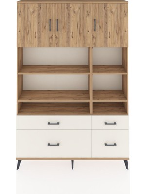 Dienni Arges Dolap 10 Raflı 4 Çekmeceli 3 Kapaklı 132X30X195 Çam-Çam/aytaşı