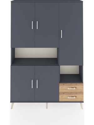 Dienni Arges Dolap 10 Raflı 2 Çekmeceli 5 Kapaklı 132X30X195 Antrasit-Antrasit/çam
