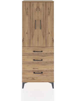 Dienni Arges Dolap 3 Raflı 3 Çekmeceli 2 Kapaklı 60X30X163 Çam-Çam