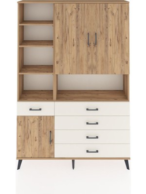 Dienni Arges Dolap 8 Raflı 5 Çekmeceli 3 Kapaklı 132X30X195 Çam-Çam/aytaşı