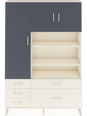 Dienni Arges Dolap 9 Raflı 5 Çekmeceli 3 Kapaklı 132X30X195 Aytaşı-Antrasit/aytaşı