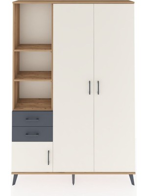 Dienni Arges Dolap 5 Raflı 2 Çekmeceli Tek Askılı 132X30X195 Çam-Aytaşı/antrasit