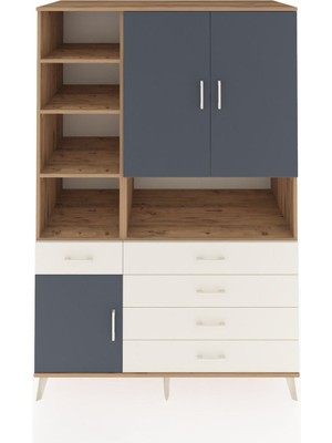 Dienni Kronos Dolap 8 Raflı 5 Çekmeceli 3 Kapaklı 132X59X195 Çam-Antrasit/aytaşı