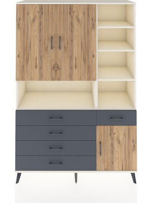 Dienni Hyperion Dolap 8 Raflı 5 Çekmeceli 3 Kapaklı 132X44X195 Aytaşı-Çam/antrasit