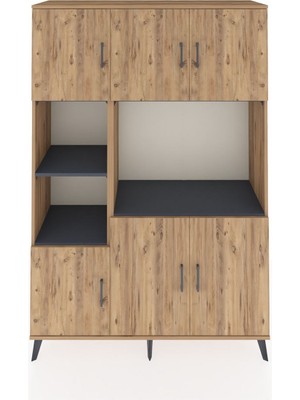 Dienni Hyperion Dolap 9 Raflı 6 Kapaklı 132X44X195 Çam-Çam/antrasit