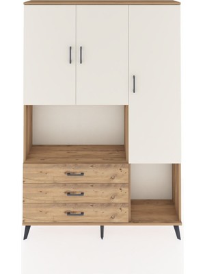 Dienni Arges Dolap 6 Raflı 3 Çekmeceli 3 Kapaklı 132X30X195 Çam-Aytaşı/çam