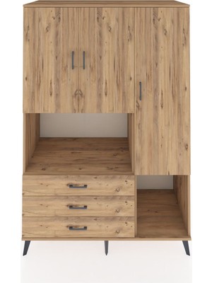 Dienni Kronos Dolap 6 Raflı 3 Çekmeceli 3 Kapaklı 132X59X195 Çam-Çam/çam
