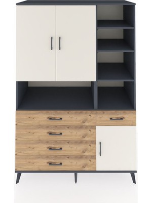 Dienni Kronos Dolap 8 Raflı 5 Çekmeceli 3 Kapaklı 132X59X195 Antrasit-Aytaşı/çam