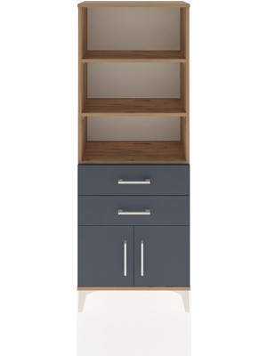 Dienni Arges Dolap 3 Raflı 2 Çekmeceli 2 Kapaklı 60X30X163 Çam-Antrasit